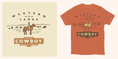 vintage cowboy horse and cattle