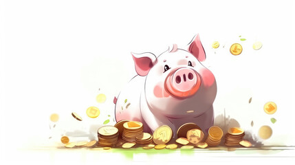 Geld sparen und anlegen - Glückliches Sparschwein, Generative AI - obrazy, fototapety, plakaty