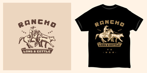 ranch cowboy cow lasso rodeo vintage retro emblem - obrazy, fototapety, plakaty