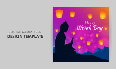 Vector illustration of Happy Vesak Day social media story feed mockup template