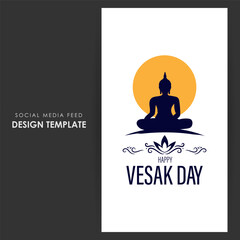Vector illustration of Happy Vesak Day social media story feed mockup template