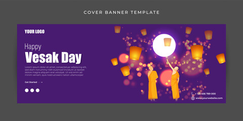 Vector illustration of Happy Vesak Day Facebook cover banner mockup Template