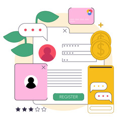 Online consultation. Character making money on consulting services