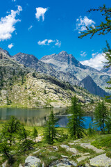 Naklejka na ściany i meble Beautiful lake in the Valley of Mount Avic, Aosta Valley, Italy