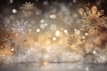 blurred snowflake background with twinkling lights. Generative AI
