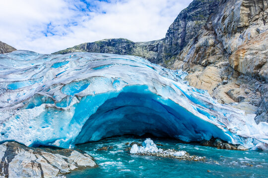 The Nigardsbreen Glacier, beautiful blue melting glacier in the Jostedalen National Park,  Norway