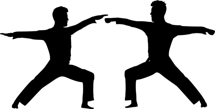 Silhouette: Zwei m&auml;nnliche K&auml;mpfer - Kampfsport, Kampfkunst