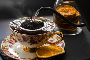 Pouring hot water to make pu-erh tea
