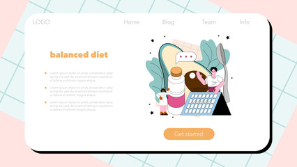 Nutritionist web banner or landing page. Nutrition therapy with healthy