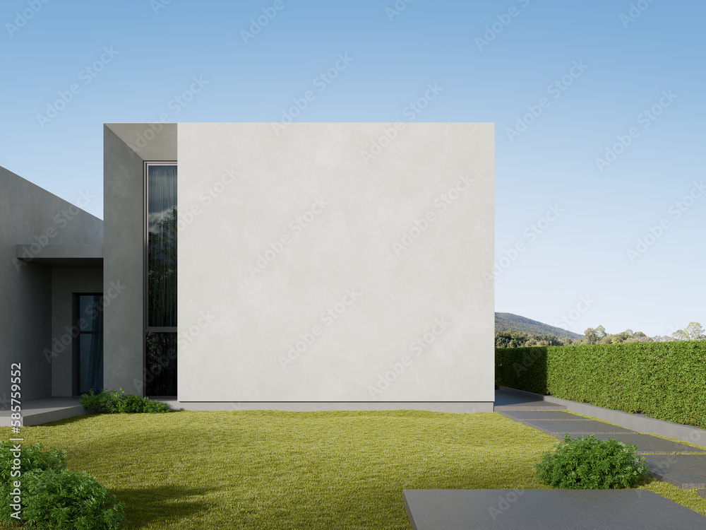 Aufkleber 3d rendering of modern building entrance with large white wall. Minimal architecture.