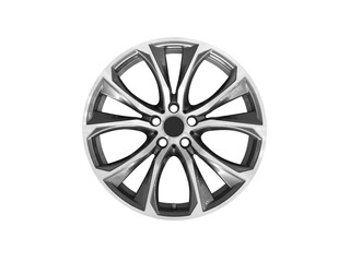 Obraz premium Car alloy wheel isolated on white background. New alloy wheel for a car on a white background. Alloy rim isolated. Car wheel disc..
