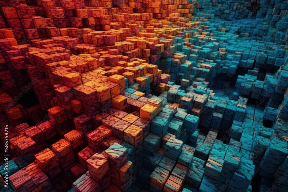 Poster room filled with multicolored cubes in a random pattern. generative ai