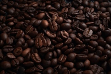 Delicious fresh roasted coffee beans in a pile, slowly rotating. Generative ai