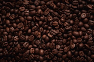 Delicious fresh roasted coffee beans in a pile, slowly rotating. Generative ai