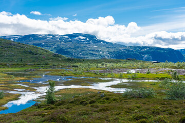 Naklejka na ściany i meble Beautiful mountain landscape in the trail for Trolltunga, Norway