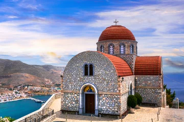 Poster Amazing Greece series - beautiful Kalymnos island, Dodecanese. view of Pothia town and agios Savvas monastery © Freesurf