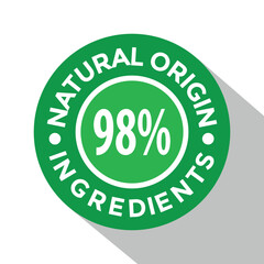 98% natural origin ingredients, rubber stamp, green color, vector illustration 