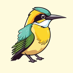 Sweet Green Yellow Bird Vector Design, Lovely Feathered Graphic