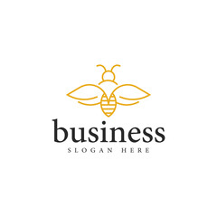 outline bee sign logo vector design illustration. simple honey bee hive logo design vector ideas isolated on white background. 