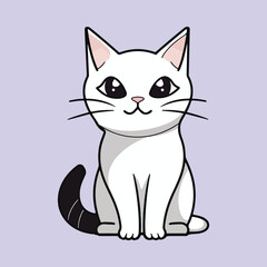 Cute White Cat Illustration Vector: Adorable Feline Art Design
