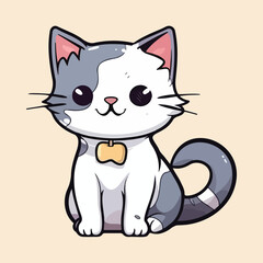Cute Grey White Cat Illustration Vector: Adorable Feline Art Design