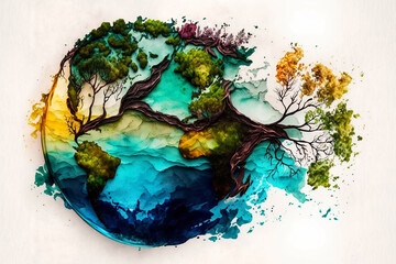 Fototapeta na wymiar World environment and Earth Day concept with colorful globe and eco friendly enviroment. Generative ai.