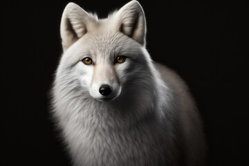 Arctic fox portrait on black background. Generative ai.