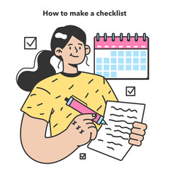 Checklist making concept. Character planning the daily routine