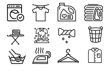 Laundry icon set. Included the icons as detergent, washing machine, fresh, clean, iron and more.