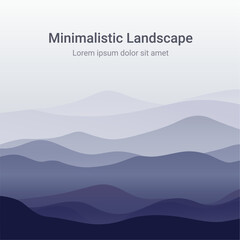 Minimalistic vector monochrome landscape with silhouettes of mountains and hills. Illustration for website or print.