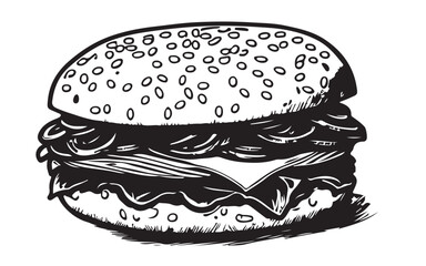 illustration of burger, line art, burger drawing vector