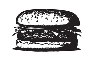 illustration of burger, line art, burger drawing vector