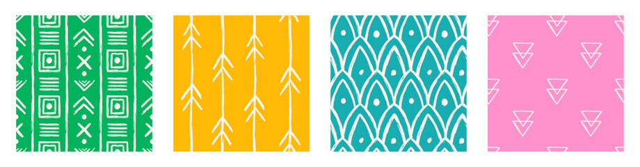 Set of Aesthetic Contemporary printable seamless pattern with abstract Minimal elegant line brush stroke shapes and line in vibrant colors. © anya