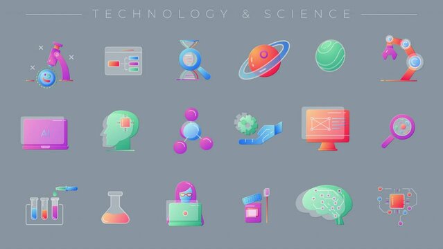 Collection of line icons on the theme of Technology and Science.