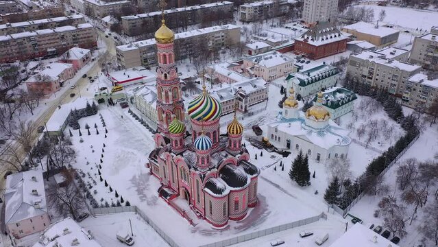  Aerial view of the Cathedral of the Ascension of the Lord in the city of Tambov. Russia