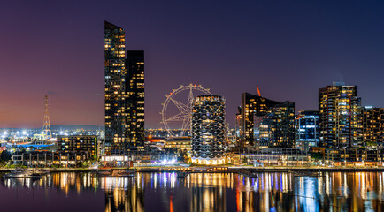Fototapeta na wymiar Melbourne Docklands city buildings at night