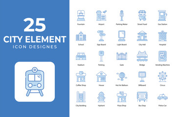 City Elements icons, Related Objects and Elements. Vector Illustration Collection. creative Icons Set. stock illustration	