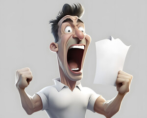 man holding a document or invoice receipt very angry