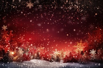 festive red and black Christmas background with delicate snowflakes falling. Generative AI
