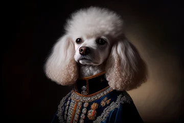 Fotobehang Fine art portrait of puddle dog in royal clothing. Aristocratic noble pet in elegant historical gown. © hitdelight