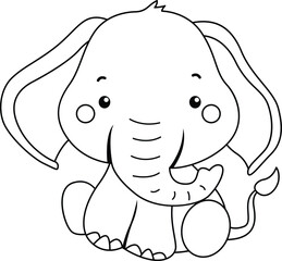 a vector of a cute elephant in black and white coloring