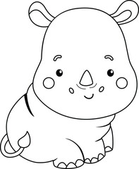 a vector of a cute rhino in black and white coloring