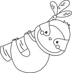 a vector of a sloth hanging in a tree in black and white coloring