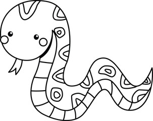 a vector of a cute snake in black and white coloring