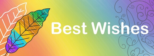 Best Wishes Colorful Leaf Muted Gradient Text Horizontal
