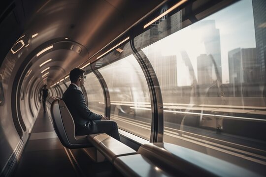 Transportation of the future in a futuristic hyperloop train