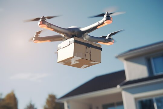 A drone delivering a package to a smart mailbox