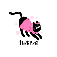 Cute cat in pink dress