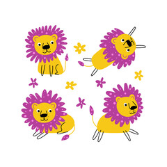 Cute cartoon lion vector set