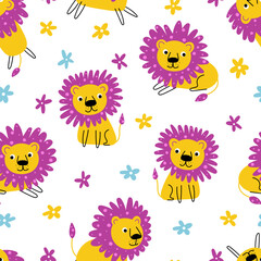 Seamless pattern with funny lions